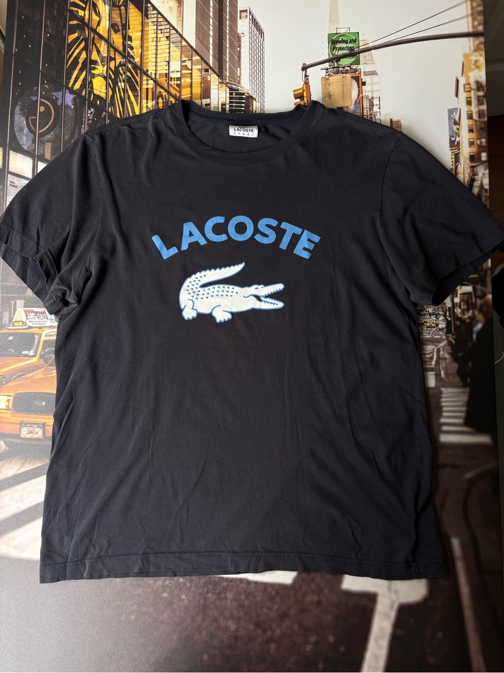 Lacoste Navy Short Sleeve Tee with Light Blue Logo